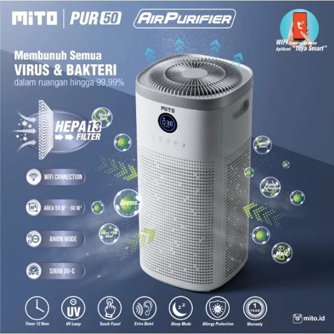 Air Purifier Mito PUR 50 PUR50 Alat Penyaring Udara Hepa Anti Virus