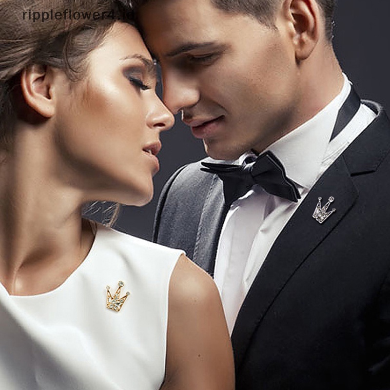 {rippleflower4.id} Bros Mahkota Logam Untuk Wanita Pria Fashion Kristal Cantik Pin Dasi Klip Kerah Dekorasi Hadiah Perhiasan Natal Tahun Baru~