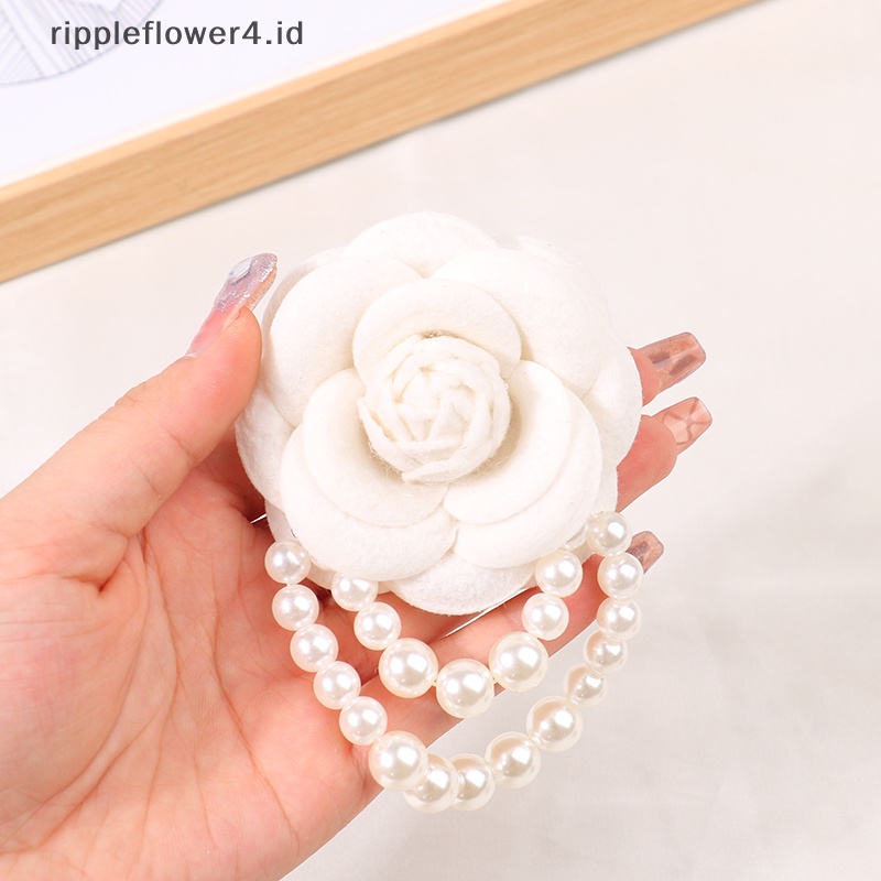{rippleflower4.id} Kain Korea Camellia Bunga Bros Pin Mutiara Rumbai Korsase Fashion Perhiasan Bros Untuk Wanita Kemeja Kerah Aksesoris Kain Korsase Pin Hadiah~