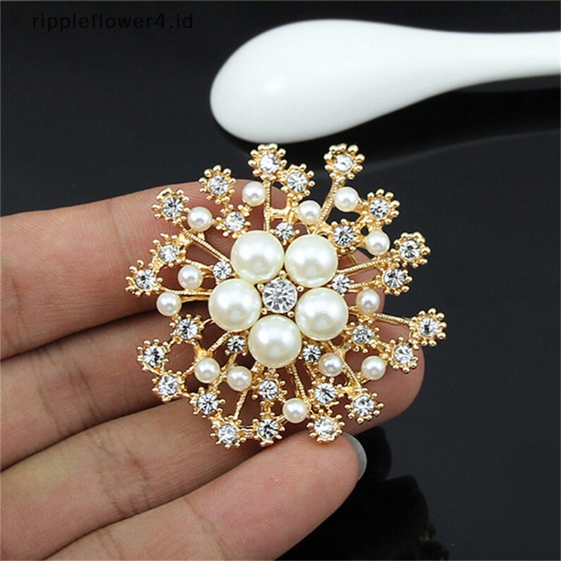 {rippleflower4.id} Hot Pearl Rhinestone Crystal Vintage Flower Brooch Pin Bros Untuk Wanita Hadiah~