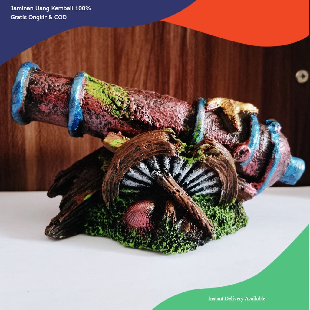 hiasan aquarium meriam, dekorasi aquarium meriam, hiasan aquascape meriam, dekorasi aquarium meriam,