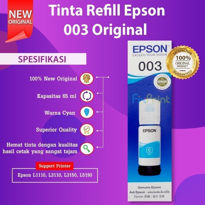 Tinta 003 Premium Refill Printer Epson L1110 L3110 L3150 L4150 L6190