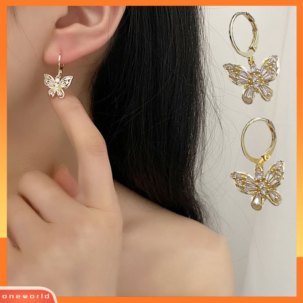 [WOD] 1pasang Anting Drop Bentuk Kupu-Kupu Zirkon Inlay Berongga Keluar Colorfast Tidak Alergi Hiasan Telinga Aksesoris Fashion Lucu Temperamen Anting Untuk Pacaran