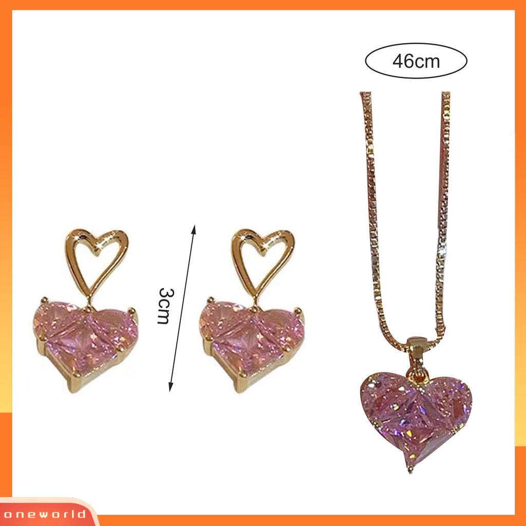 [WOD] 1pc/1 Pasang Kalung Stud Anting Geometris Berkilau Manis Hias Semua Pertandingan Perhiasan Hadiah Aksesori Wanita Kristal Imitasi Cinta Hati Liontin Kalung Telinga Giwang Untuk Pacaran