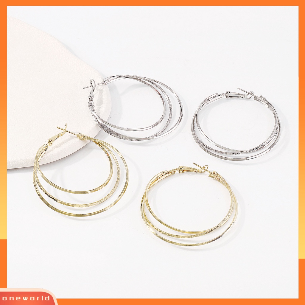 [WOD] 1pasang Anting Hoop Berlebihan Lingkaran Besar Multilayer Geometris Halus Dekorasi Hadiah Wanita Triple Ring Drop Earrings Aksesoris Fashion Perjamuan