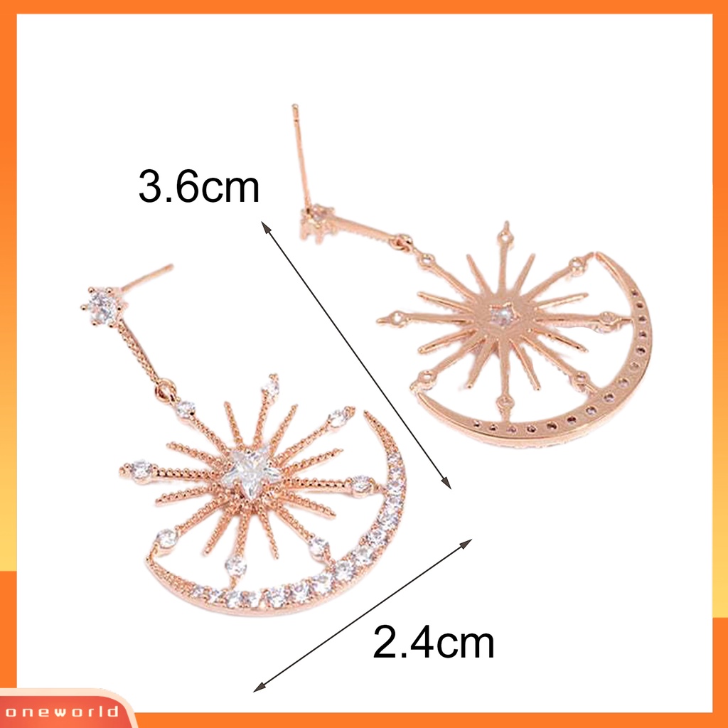 [WOD] 1pasang Anting Menjuntai Bulan Bintang Perhiasan Berlian Imitasi Anting Stud Gaya Korea Ringan Untuk Pakaian Sehari-Hari