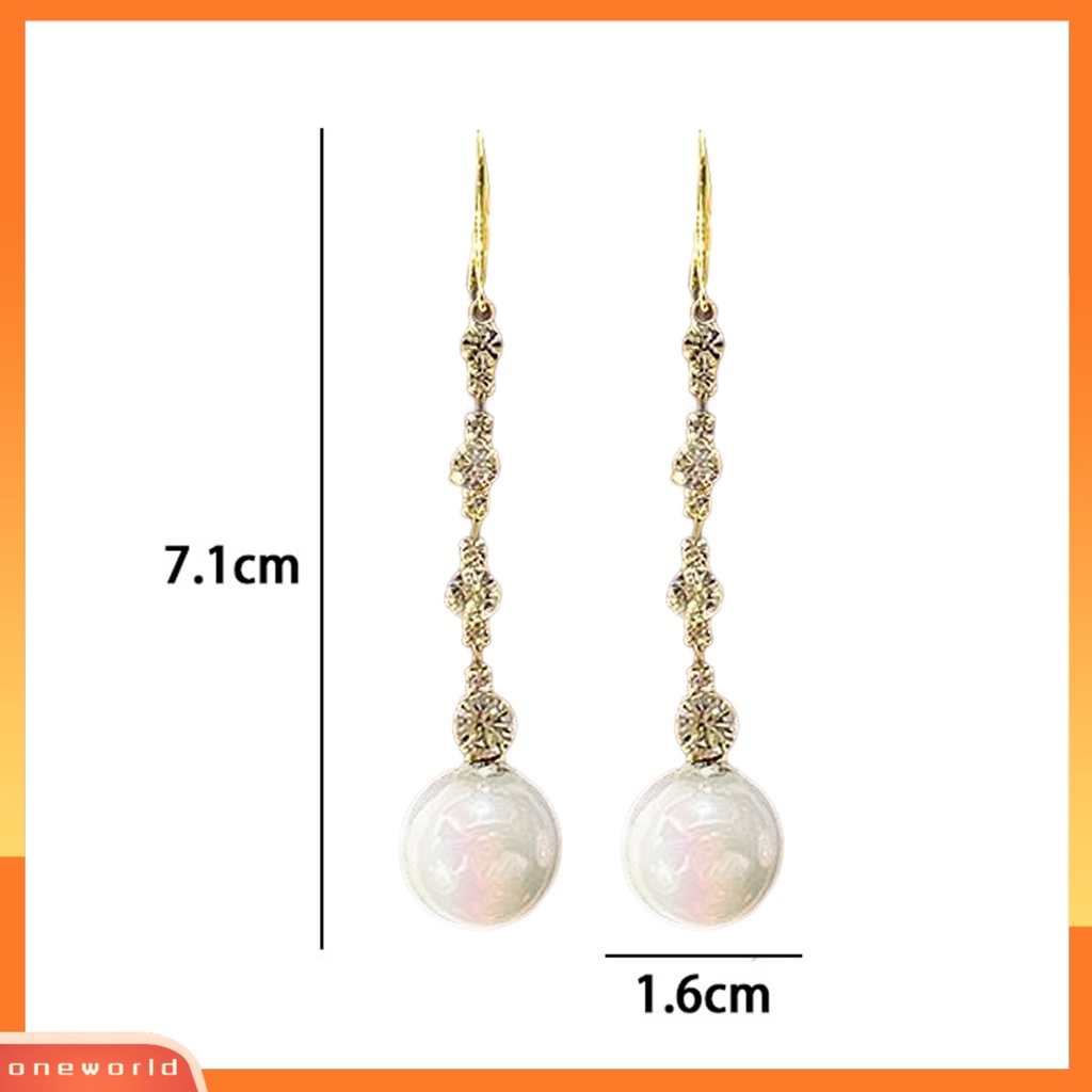 [WOD] 1pasang Anting Menjuntai Berlian Imitasi Bertatahkan Mutiara Imitasi High Gloss Poles Geometris Berdandan Aksesori Anting Panjang Kait Drop Earrings Untuk Tanggal