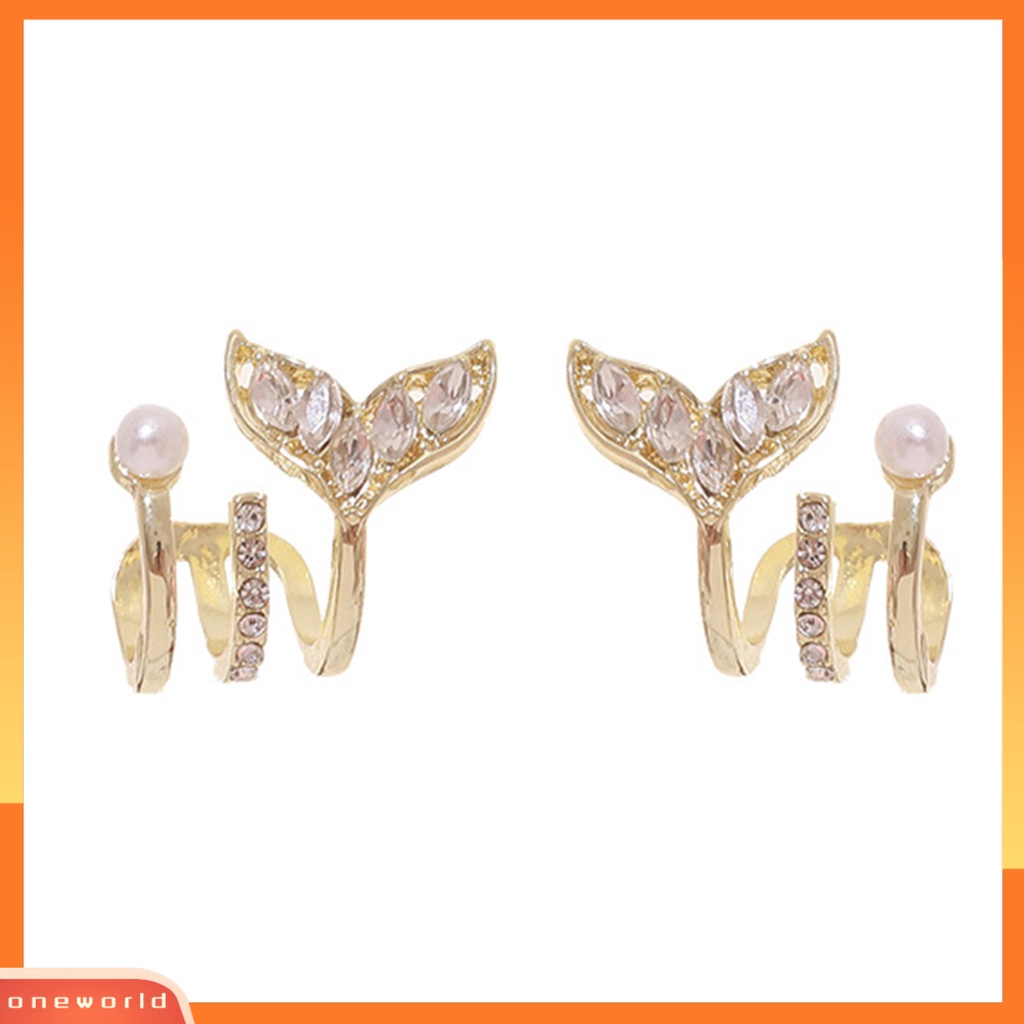 [WOD] 1pasang Manset Telinga Non-Piercing 3cakar Berkilau Tinggi Mutiara Imitasi Fishtail Desain Fashion Perhiasan Sparkling Cubic Zirconia Cartilage Earrings Untuk Perjamuan