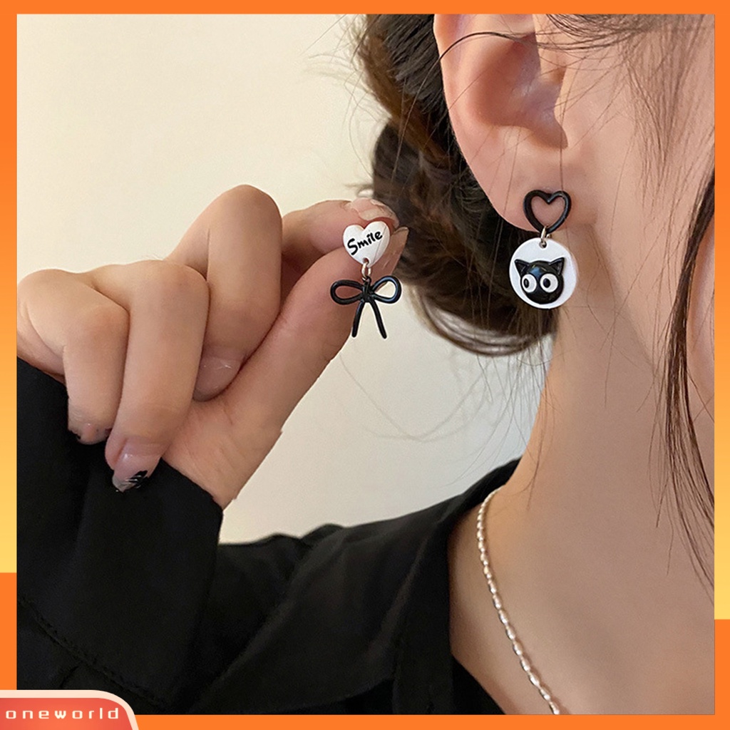 [WOD] 1pasang Drop Earrings Desain Kartun Liontin Tidak Teratur Hypoallergenic Ultra-Ringan Hiasan Telinga Aksesori Kitten Bow Stud Earrings Untuk Tanggal