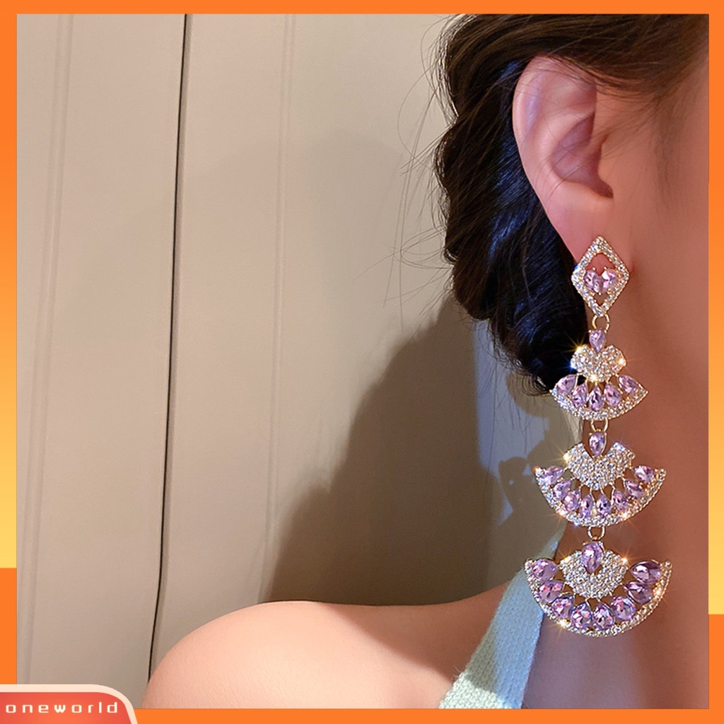 [WOD] 1pasang Anting Lady Menjuntai Berlian Imitasi Multi-layer Shiny Berbentuk Kipas Anting Menjuntai Panjang Untuk Hadiah