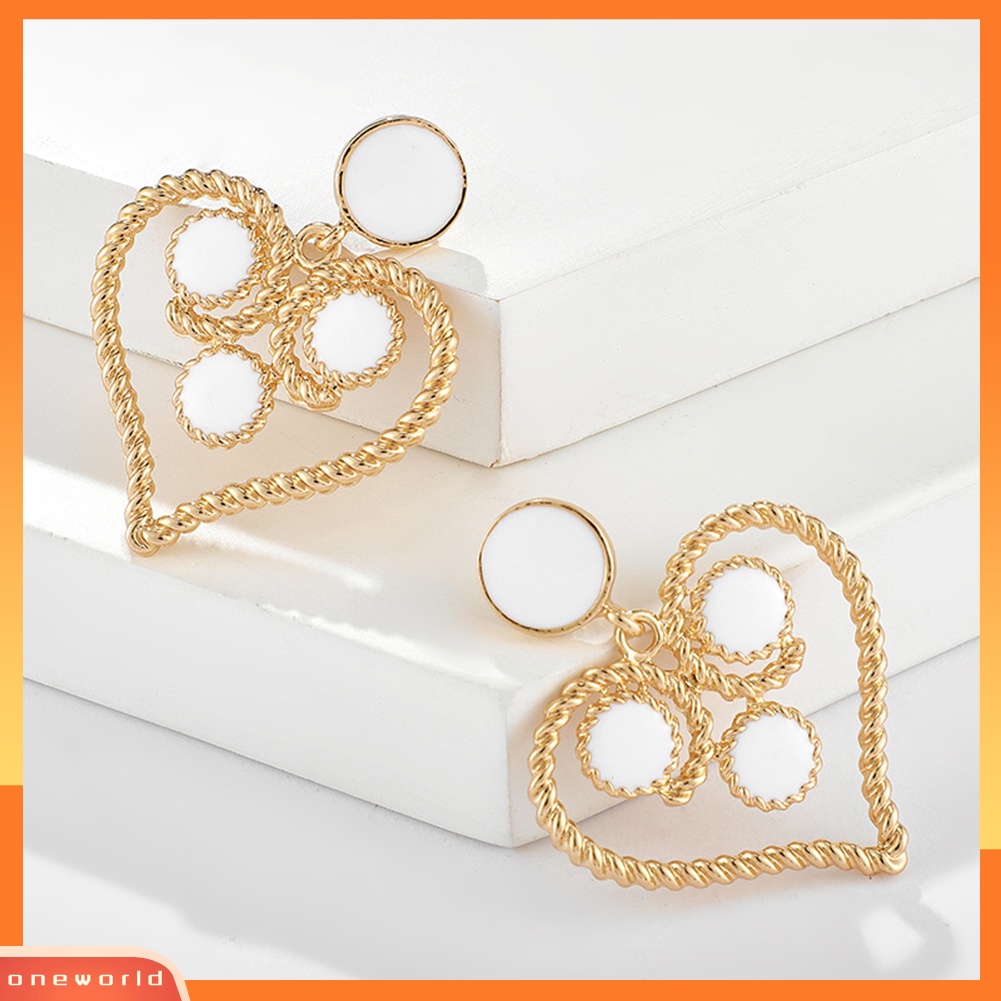 [WOD] Vintage Wanita Berongga Hati Enamel Menjuntai Telinga Stud Anting Pesta Perhiasan Hadiah