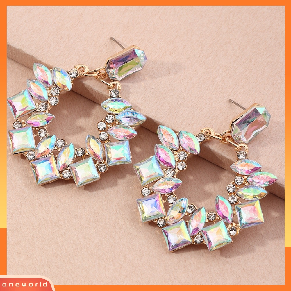 [WOD] Kreatif Wanita Geometris Eardrop Glitter Berlian Imitasi Hoop Ear Stud Earrings Hadiah