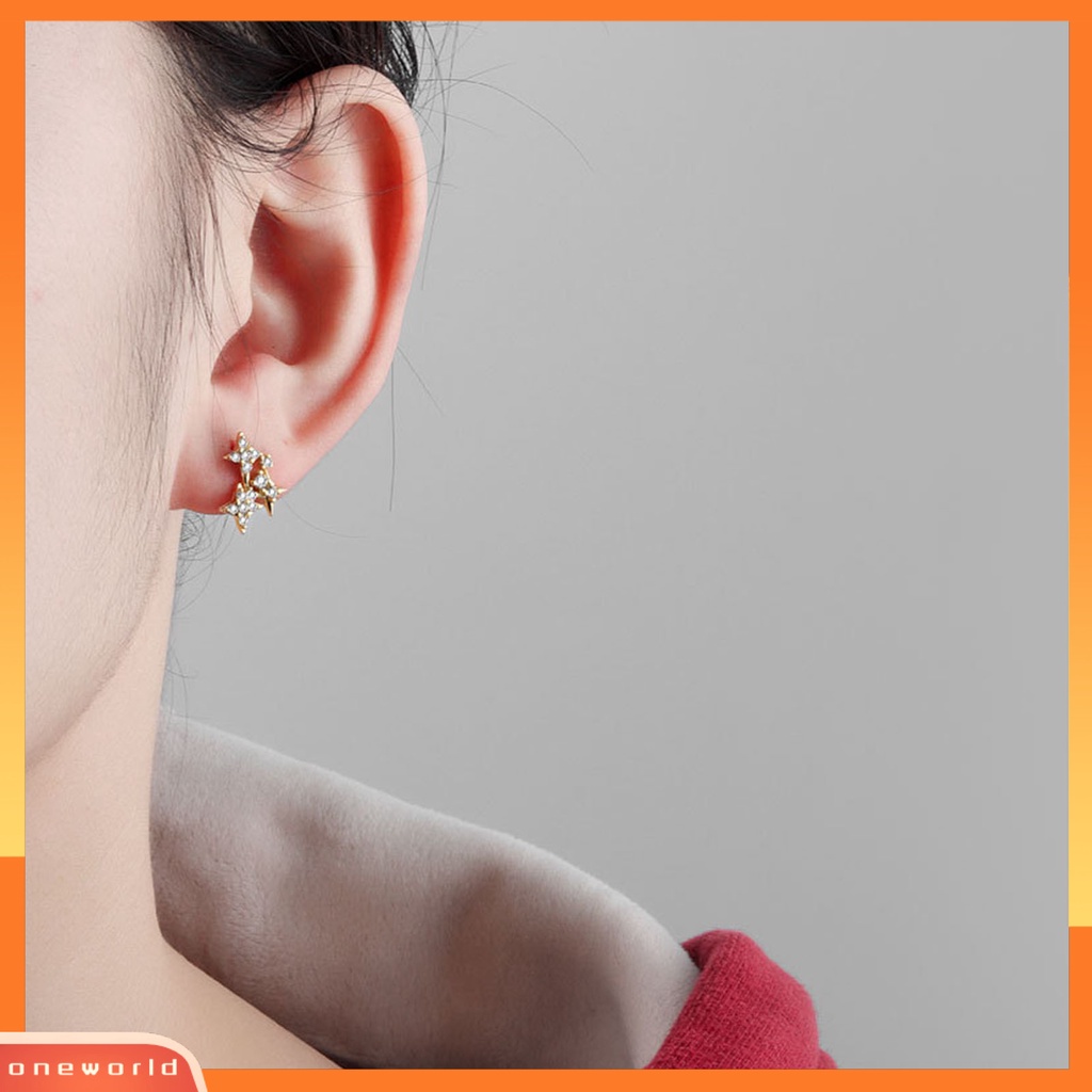 [WOD] Anting Wanita Bentuk Bintang Cahaya Mewah Berlian Imitasi Mengkilap Lady Earrings Hadiah Ulang Tahun