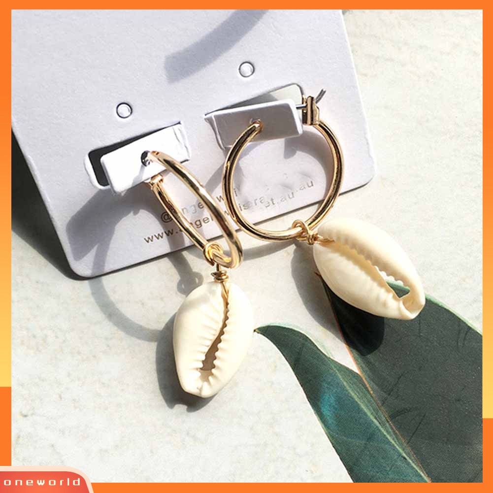 [WOD] Fashion Sea Shell Huggie Anting Wanita Pernyataan Musim Panas Pantai Pesta Perhiasan