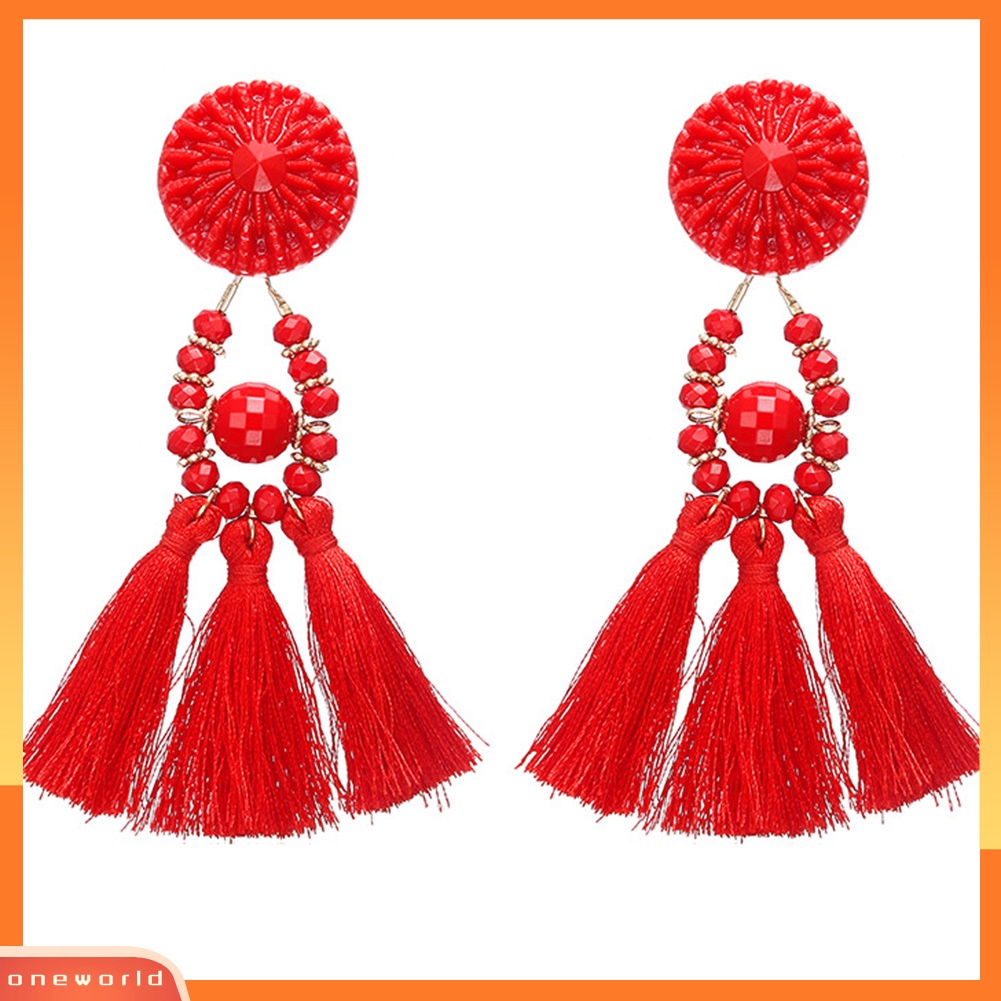 [WOD] Vintage Etnik Manik-Manik Rumbai Panjang Menjuntai Statement Earrings Wanita Perhiasan Hadiah