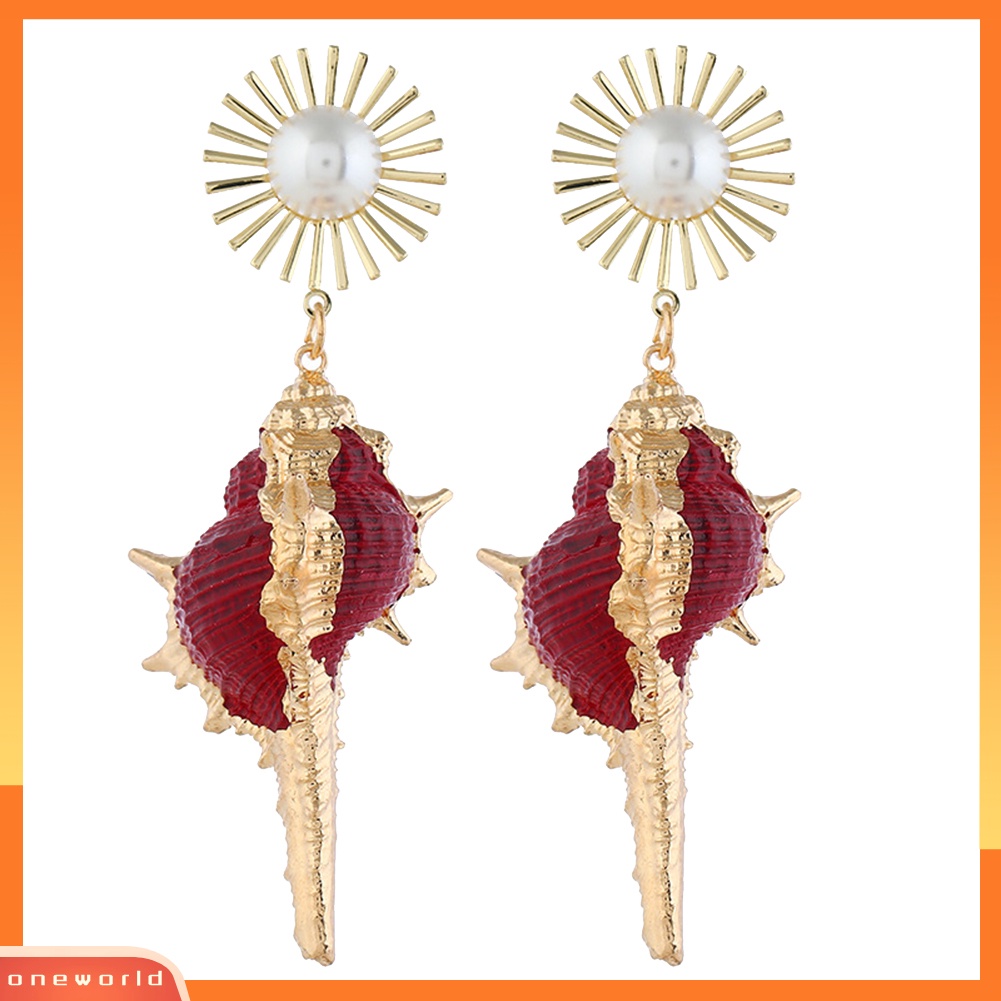 [WOD] Bohemian Pantai Wanita Mutiara Imitasi Hias Keong Liontin Statement Stud Earrings