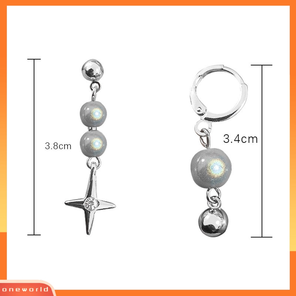 [WOD] 1pasang Wanita Stud Earrings Reflektif Manik-Manik Tidak Teratur Perhiasan Asimetris Kilau Cerah Menjuntai Anting-Anting Hadiah Ulang Tahun