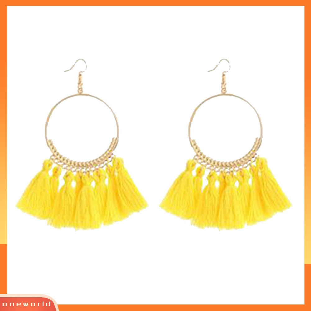 [WOD] Wanita Vintage Boho Besar Hoop Panjang Rumbai Fringe Menjuntai Kait Anting Perhiasan