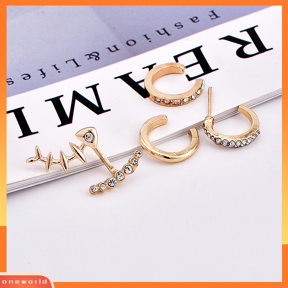 [WOD] 4 Pcs Wanita Fashion Tulang Ikan Telinga Jaket Hoop Stud Anting Set Perhiasan Hadiah Pesta