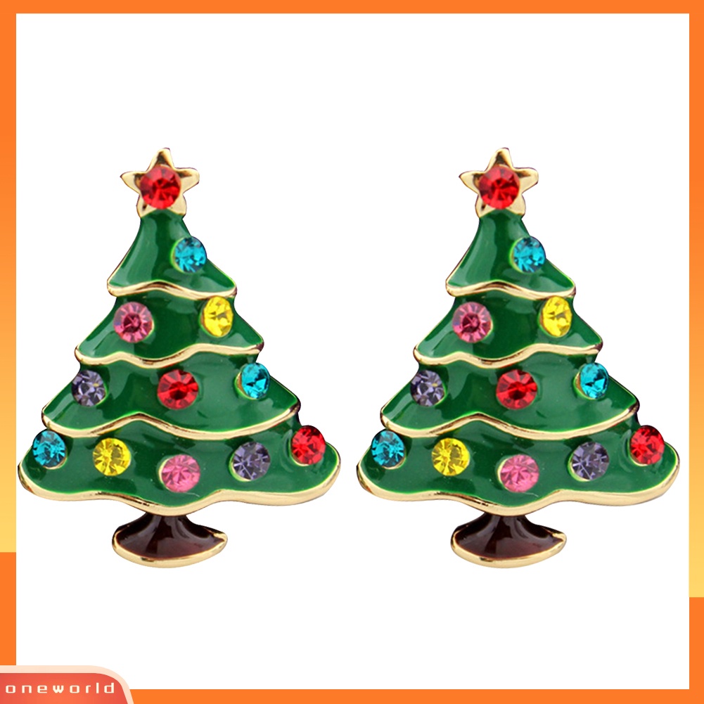 [WOD] Mode Pohon Natal Multicolor Berlian Imitasi Ear Stud Earrings Perhiasan Aksesori