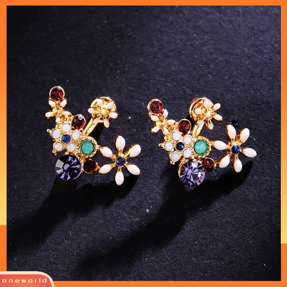 [WOD] Fashion Manis Warna-Warni Berlian Imitasi Bunga Pejantan Anting Wanita Lady Perhiasan Hadiah