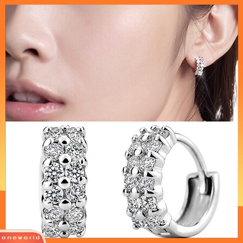 [WOD] Wanita Baris Ganda Bening Cubic Zirconia Hoop Huggie Anting Pesta Pernikahan