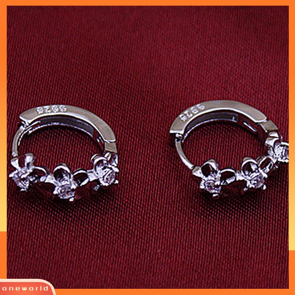 [WOD] Lady Sweet Flower 925 Sterling Silver Disepuh Berlian Imitasi Huggie Earrings Hoops