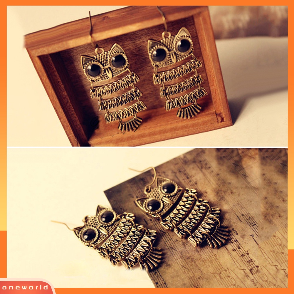 [WOD] Wanita Vintage Retro Hewan Burung Hantu Menjuntai Kait Anting Perhiasan Pesona Hadiah Pesta