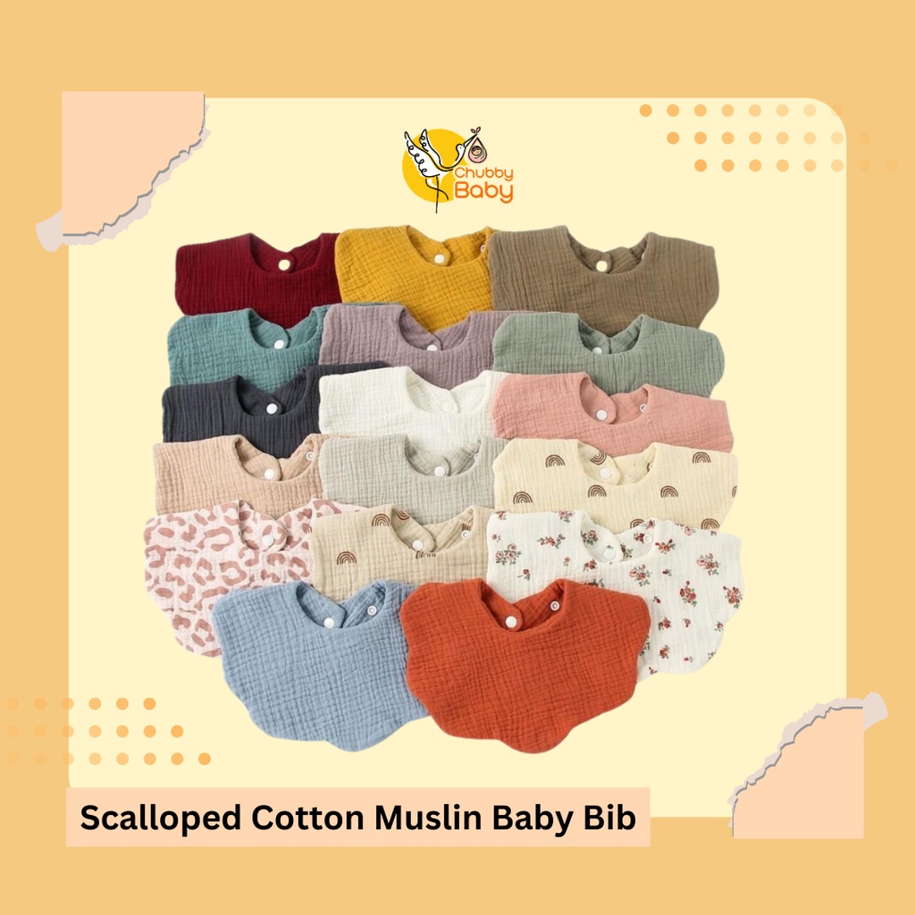 CL Scalloped Cotton Muslin Baby Bib Solid Color | Slaber Baby