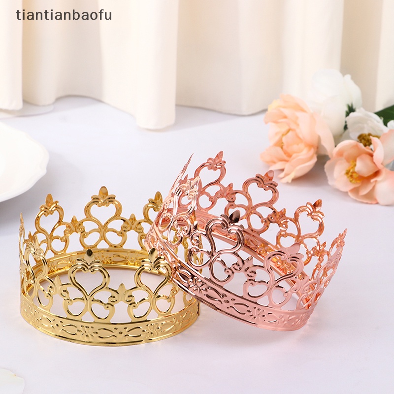 [tiantianbaofu] 1pc Tiara Warna Emas Mahkota Topper Kue Dekorasi Hias Perlengkapan Pesta Butik