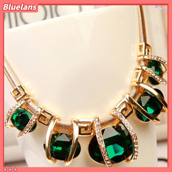 [BLS] Fashion Wanita Kristal Liontin Emas Rantai Choker Pernyataan Kecantikan Bib Kalung