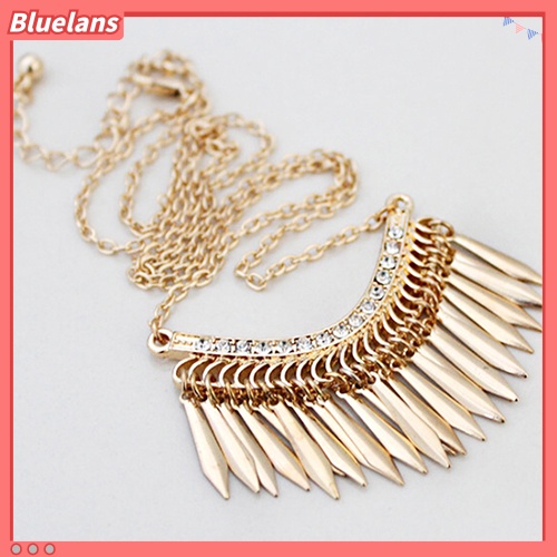 [BLS] Wanita Warna Emas Jumbai Tergantung Berlian Imitasi Choker Rantai Panjang Kalung Pesta