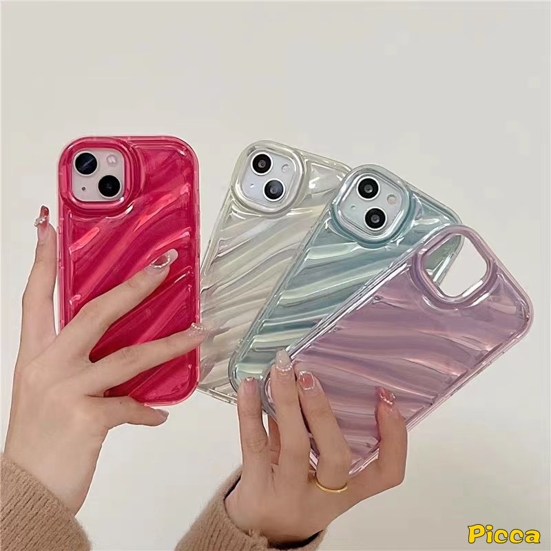 Casing Ponsel Pola Bergelombang Stereo Kreatif 3D Kompatibel Untuk IPhone 7Plus 11xr X XS Max11 12 13 14 Pro Max 6 8 6S 7 Plus SE 2020kartu Laser Mewah Simple Mempesona Soft Cover