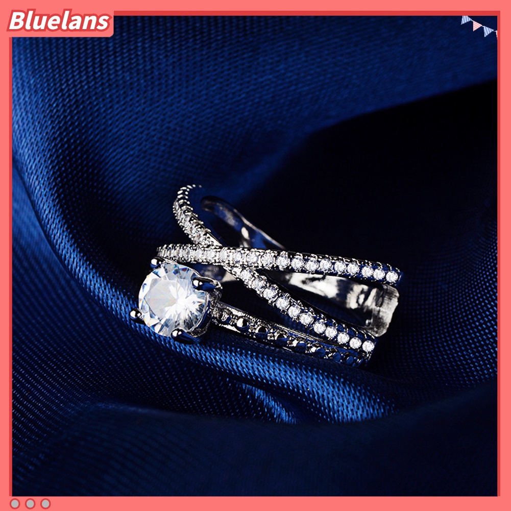 [BLS] Glamour Woman Faux Gemstone Pengantin Pernikahan Pertunangan Cross Cincin Jari Perhiasan