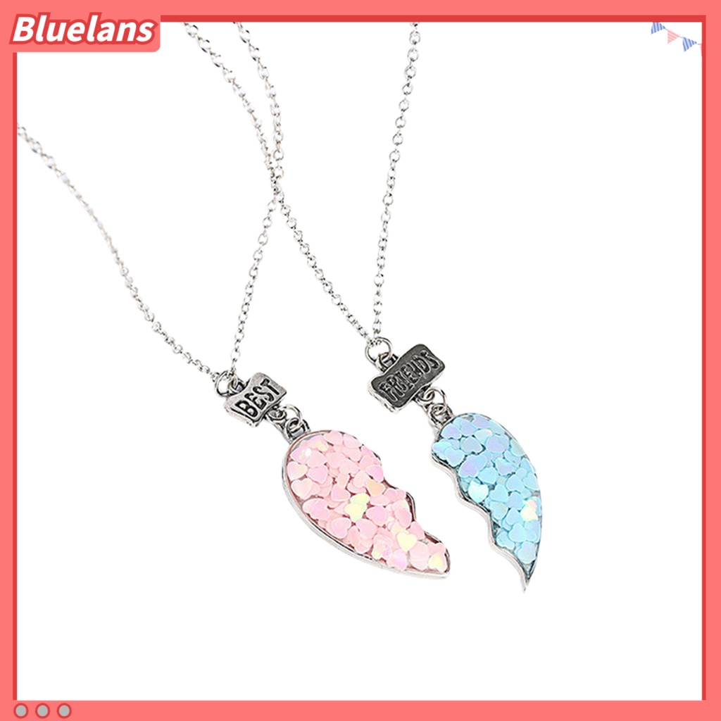 [BLS] 2 Pcs Pasangan Kalung Payet Jahitan Hati Patah Perhiasan Shiny Semua Pertandingan Kalung Gelang Perhiasan Hadiah