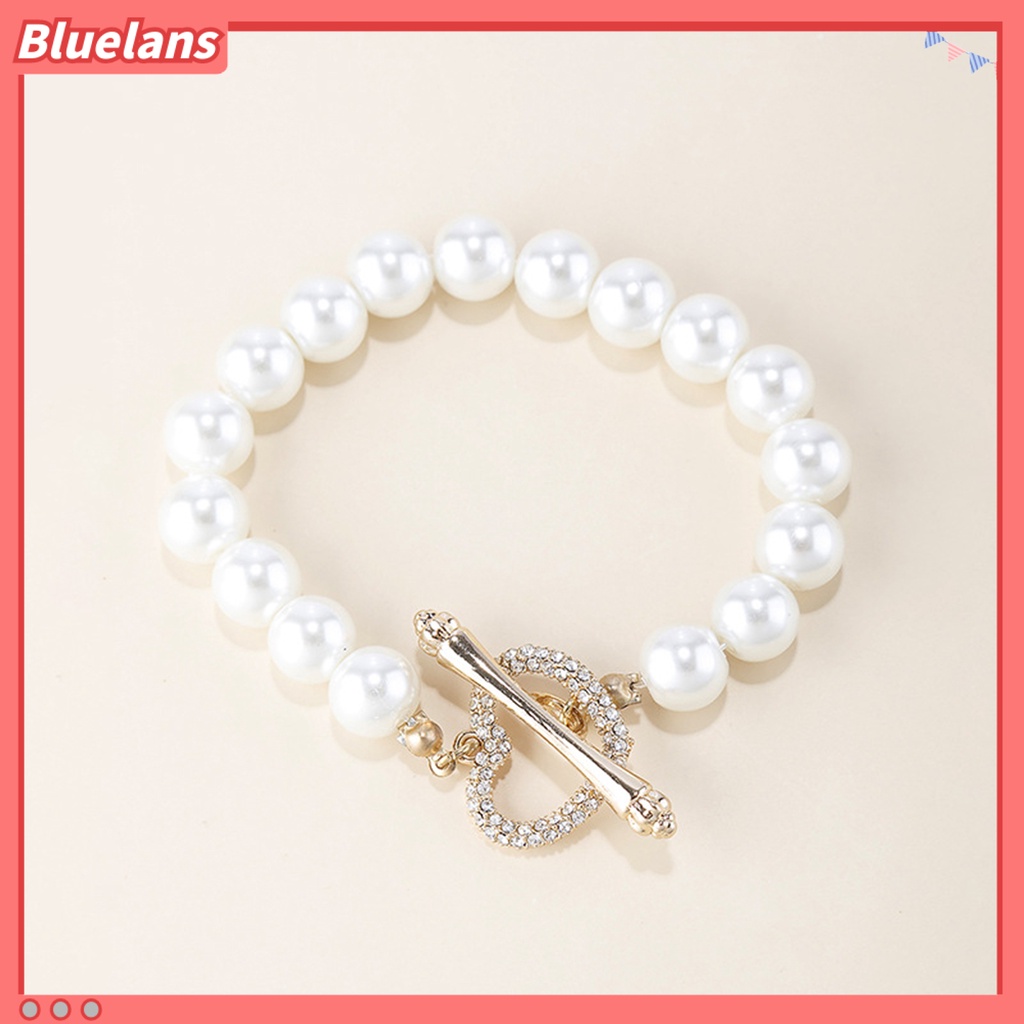 [BLS] Gelang Manik-Manik Indah Adjustable Glossy INS Manis Berlian Imitasi Bulat Gelang Mutiara Imitasi Untuk Pakaian Sehari-Hari