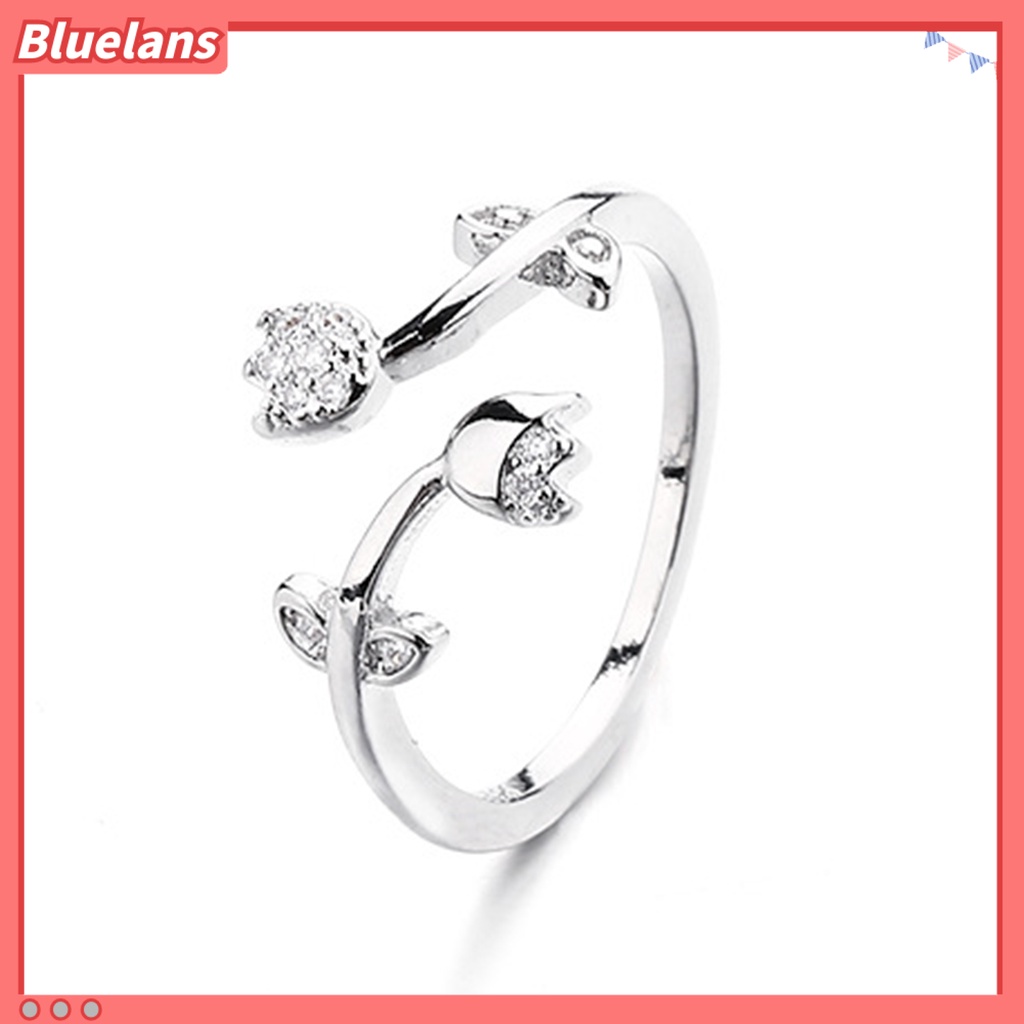 [BLS] Wanita Cincin Temperamen Berlian Imitasi Mengkilap Hias Berkilau Pembukaan Yang Dapat Disesuaikan Hadiah Hias Wanita Elegan Tulip Jari Cincin Perhiasan Pesta Untuk Pacaran