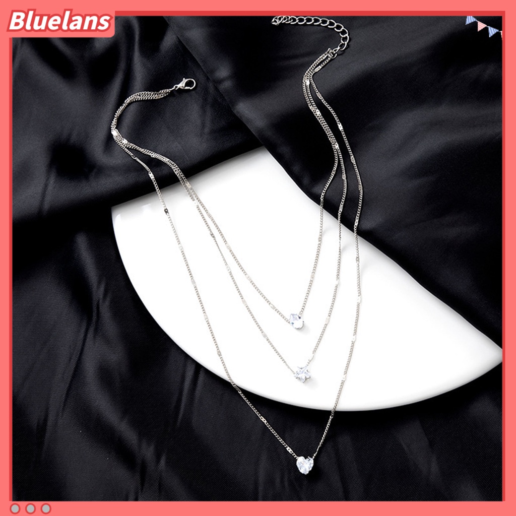 [BLS] Shiny Berlian Imitasi Adjustable Ekstensi Rantai Wanita Kalung Jantung Bintang Pesona Berlapis Liontin Kalung Pesta Perhiasan