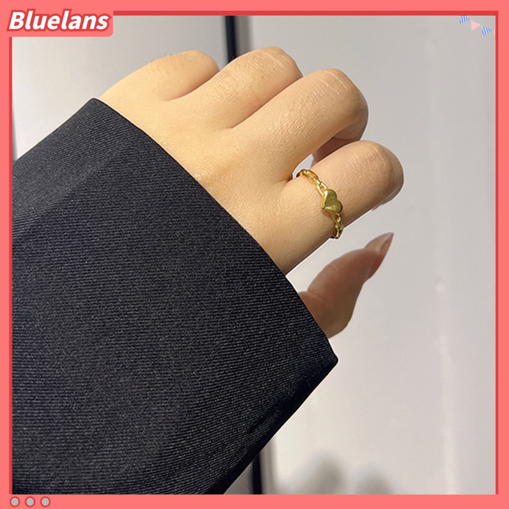 [BLS] Wanita Cincin Golden Hollow Link Rantai Temperamen Elegan Hadiah Hypoallergenic Cinta Kecil Hati Jari Cincin Fashion Perhiasan