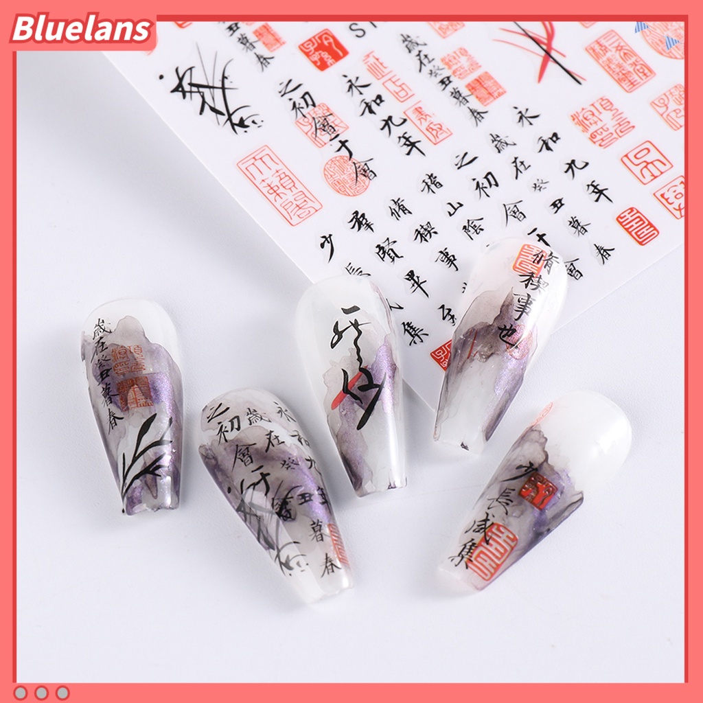 [BLM] 3lembar Stiker Kuku Gaya China DIY Ultra Tipis Wanita Bunga Cat Air Lukisan Manicure Decals Perlengkapan Kecantikan