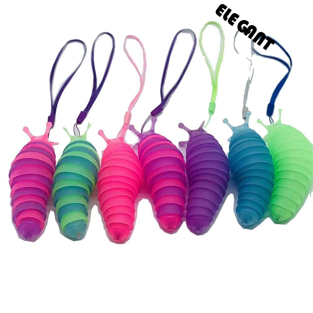 [Elegan] Fluorescence Caterpillar Mainan Lucu Menyenangkan Hias Pelangi Gantungan Kunci Berputar Mainan Derajat Yang Dapat Diputar 3D Fidget Slug Mainan Menarik Memutar Siput Keyring