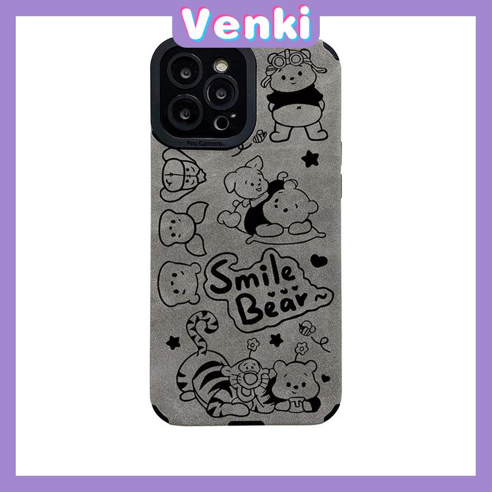 VENKI - Untuk iPhone 11 Case Leather Pupil Suede Case Soft Shockproof Airbag Case Pelindung Kamera Keluarga Kartun Lucu Kompatibel iPhone 14 13 Pro max 12 xr xs 7Plus 8Plus