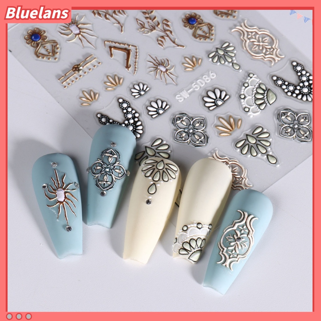 [BLM] 1lembar Stiker Kuku Mudah Tempel Dapat Dilepas Vintage Renda Bunga Desain DIY Banyak Gaya Timbul Slider 5D Nail Decal Nail Salon Aksesoris