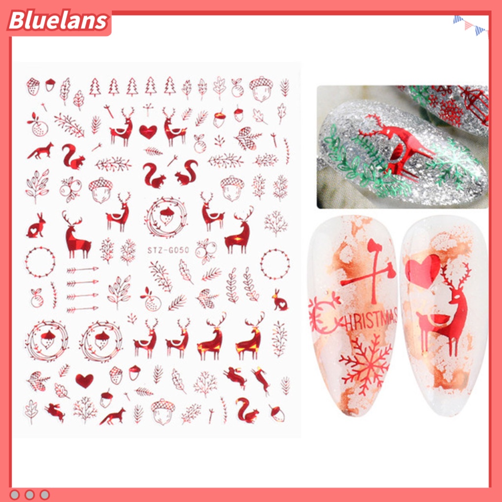 [BLM] Stiker Nail Art Elk Snowflake Snowman DIY Desain Manicure Natal Perekat Kuku Decals Decor Untuk Pesta