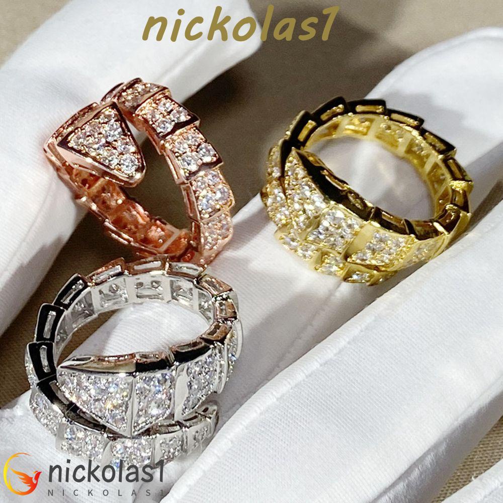 Nickolas1 Cincin Ular Mode Kepribadian Yang Dapat Disesuaikan Berlian Imitasi Tembaga Gaya Jalanan Punk Ring