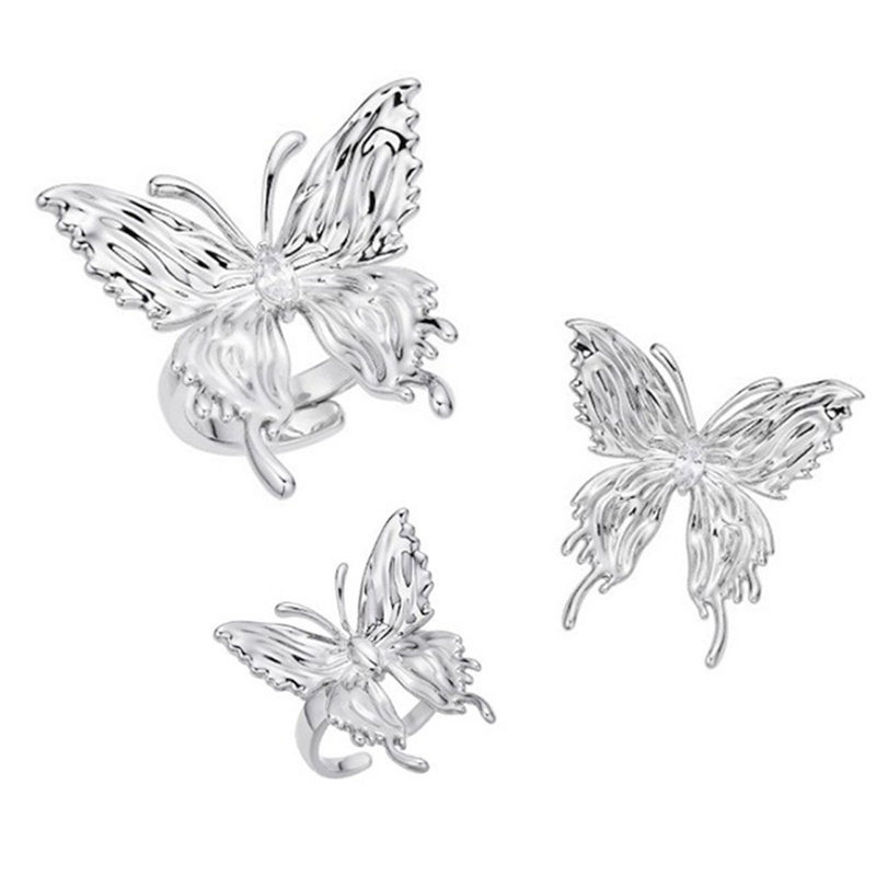 Punk Vintage Logam Cair Dissolved Butterfly Adjustable Wanita Cincin Fashion Indah Anime Gothic Serangga Cincin Gothic Perhiasan