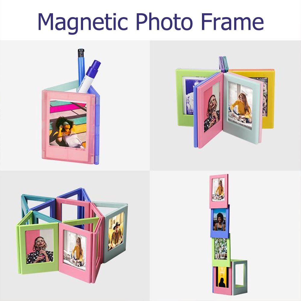 3inch ABS Bingkai Foto Magnet Warna-Warni Plastik Pajangan Foto Meja Mini Lucu Photo Frame Holder Magnet Kulkas