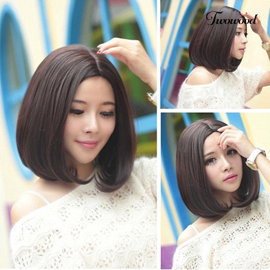 Twowood Wanita Lady Fashion Rambut Pendek Lurus Penuh Wig Cosplay Pesta Hair Extension