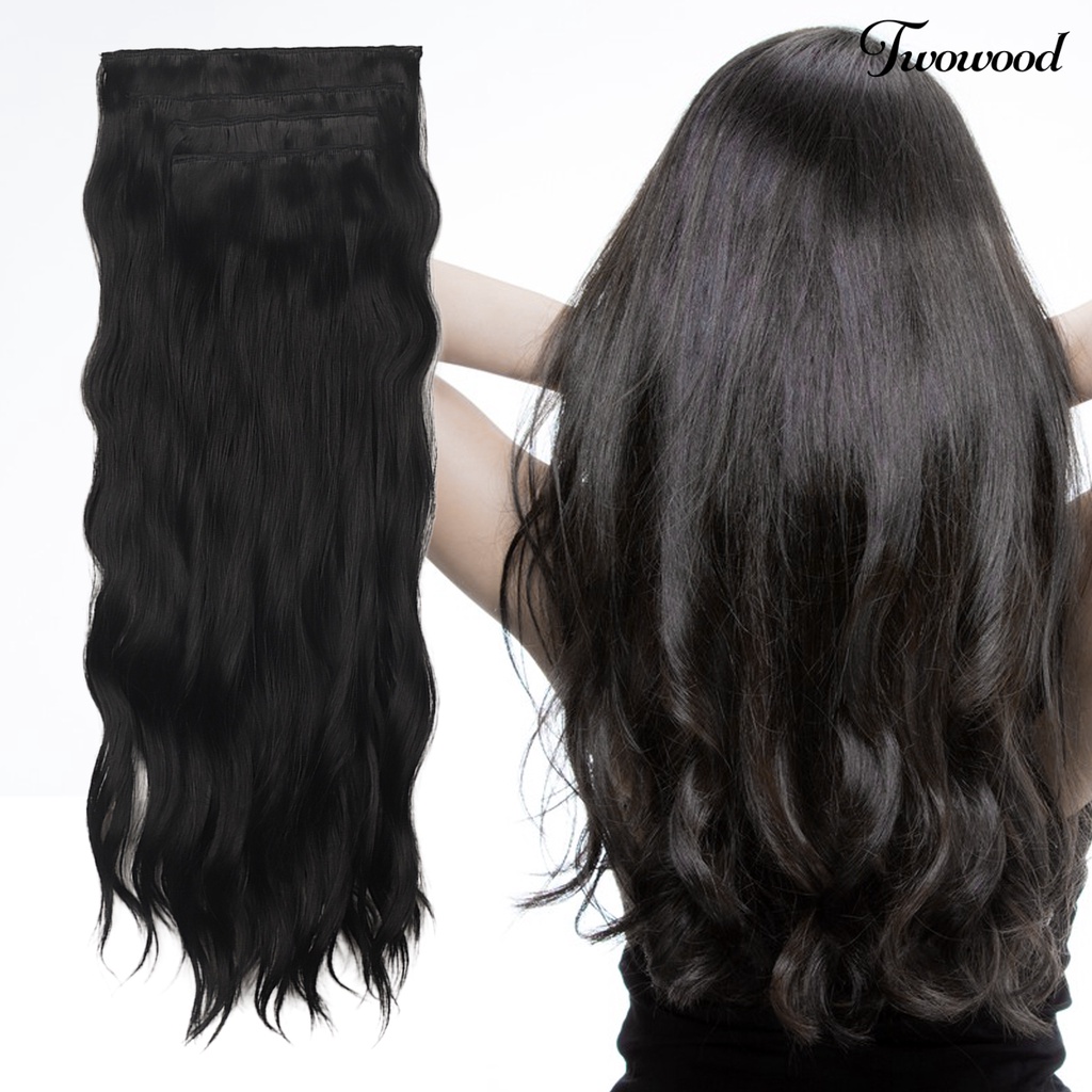 Twowood 1set 55cm Curly Hair Extension Dengan 4jepitan Rambut Berbulu Lembut Klip Serat Suhu Tinggi Dalam Panjang Bergelombang Hair Extension Daily Party Use