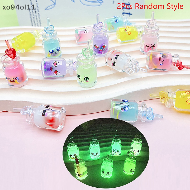 Xo 2Pcs Luminous Emoji Juice Cup Ornamen Mini Color Drink Cup Micro Landscape Dekorasi Rumah Boneka Miniatur Mainan OL